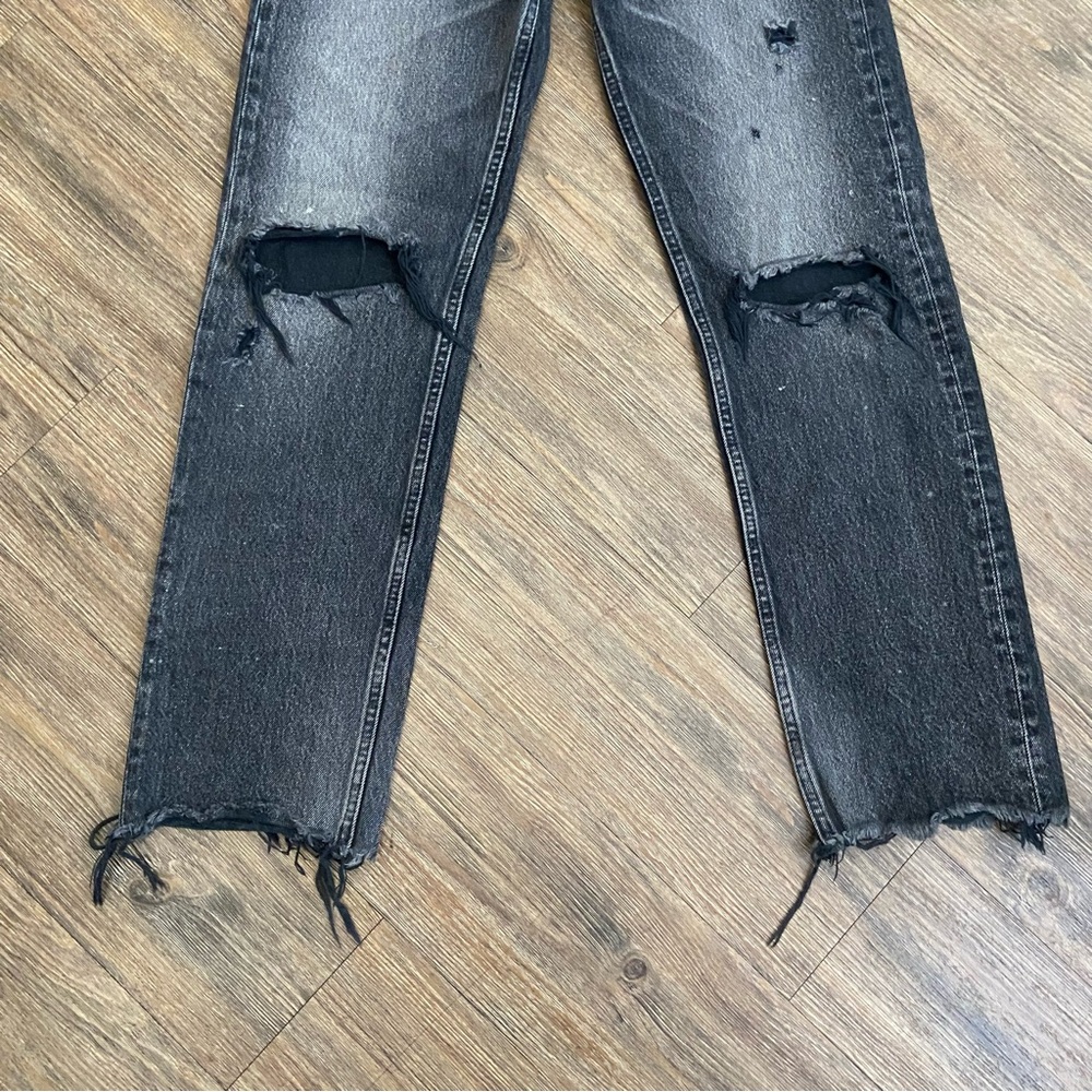 Moussy Vintage Black Odessa Wide Straight Leg‎ High Rise Distressed Jean - Picture 5 of 12